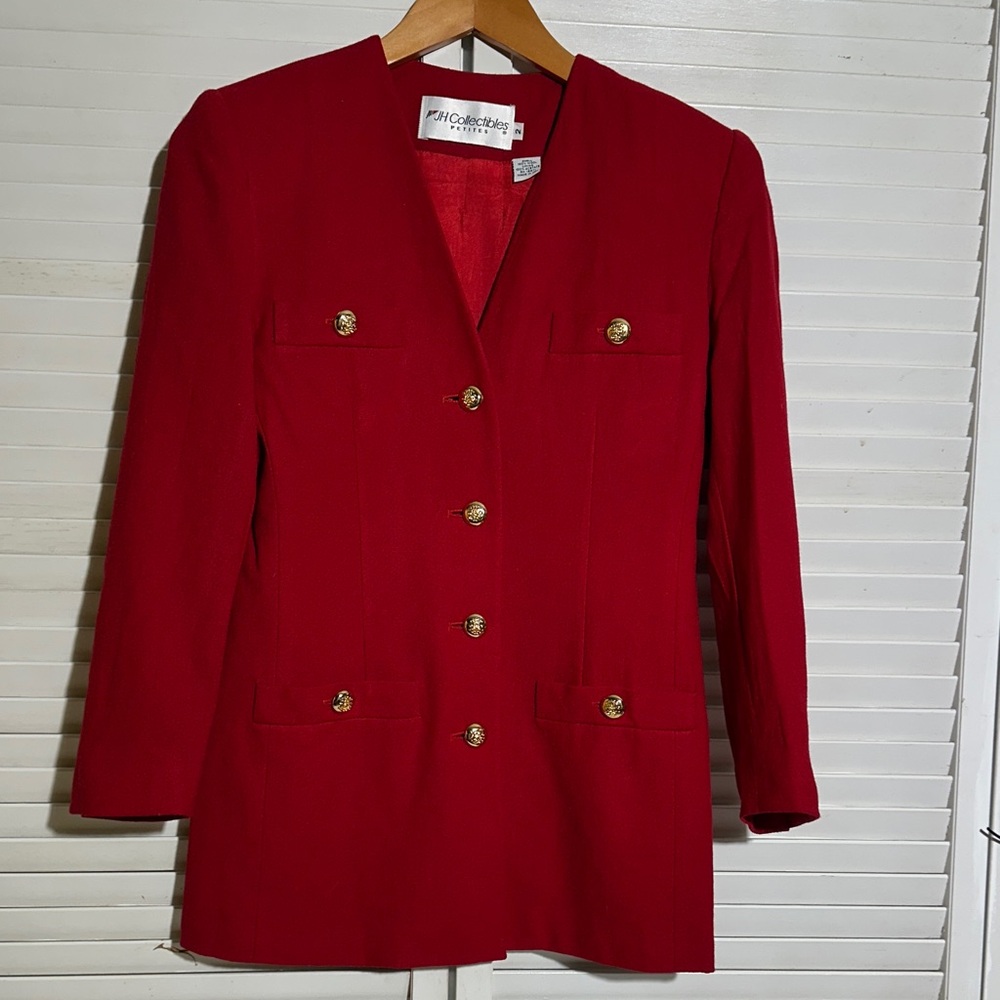 Women’s jacket, vintage, red and gold buttons
